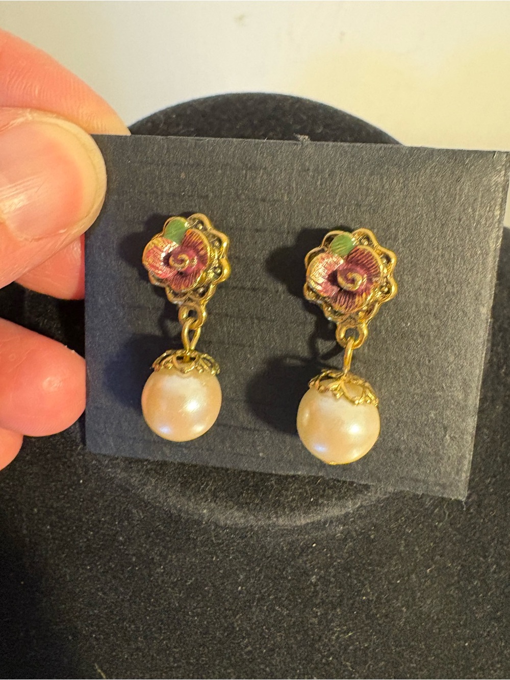 Rose and Pearl drop earrings vintage 1928 style